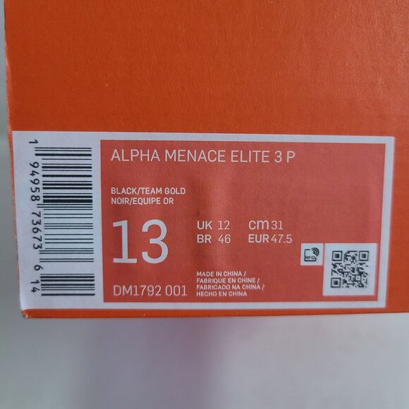 Nike Alpha Menace Elite 3 Football Cleats DM1792-001 Size 13 Black Team Gold main image 2